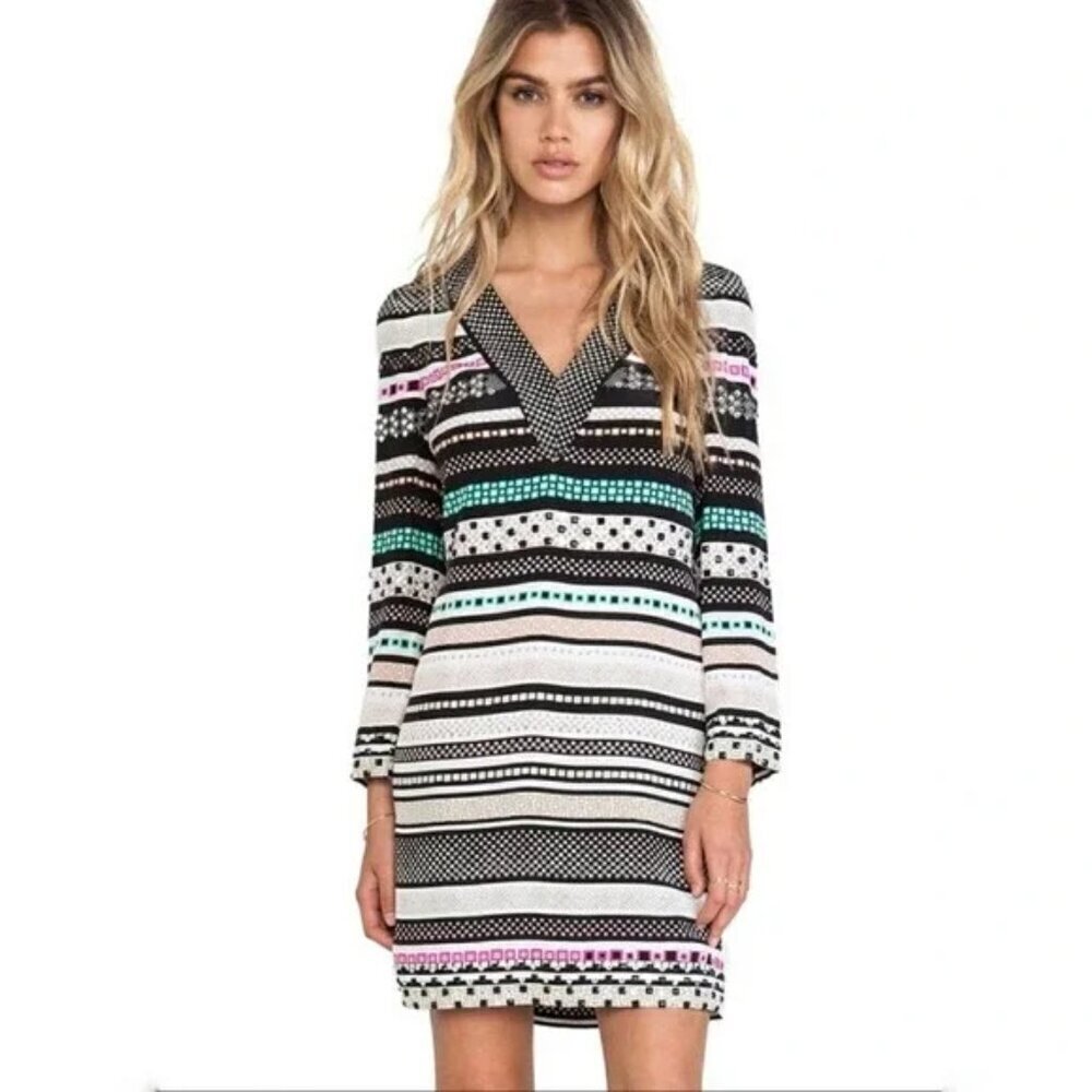 Diane Von Furstenberg Ruby Embellished Pattern Striped Silk Shift Midi Dress 6